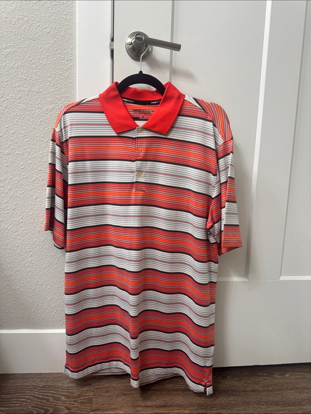 Nike Golf Dri Fit Men's Orange, White, Grey Striped Polo Shirt